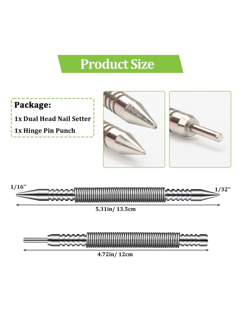SYOSI - SYOSI 2 Pcs Dual Head Nail Setter and Hinge Pin Punch, 1/32 inches & 1/16 inches AngleKai Hammerless Dual Head Nail Punch 3500 PSI Striking Force Door Hinge Pin Removal Tool - Image 1
