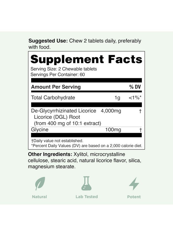 Yuve Chewable Ultra-Pure DGL Licorice Tablets 4000 mg - Stomach, Gut & Intestinal Relief - Natural Acid Reflux Formula - 10:1 Deglycyrrhizinated Licorice Root Extract - 120 Chewables - Image 5