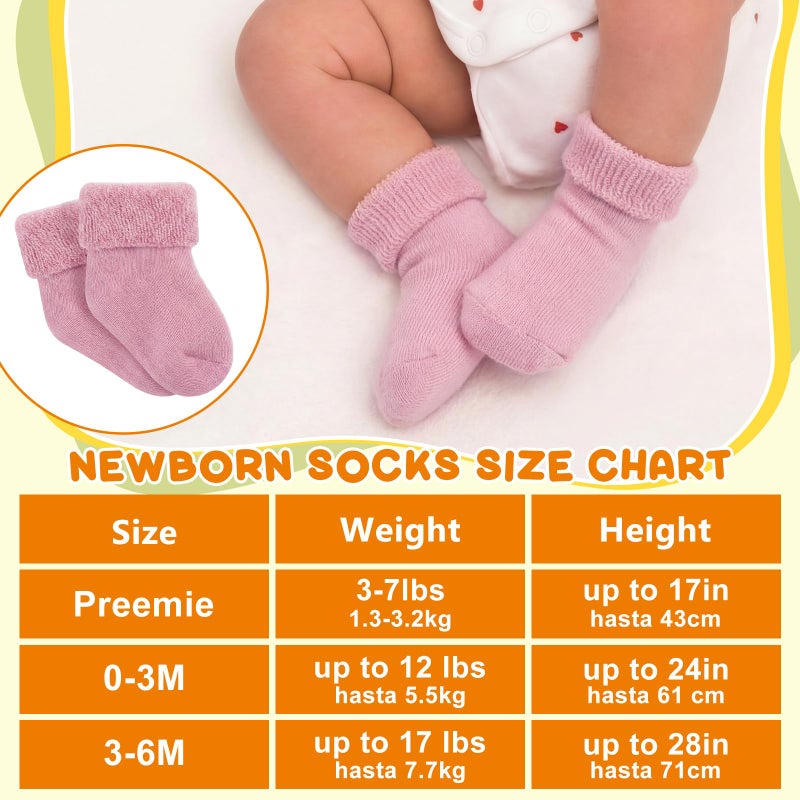 Twistover 10 Pairs Preemie Baby Terry Cotton Turn Cuff Socks for Newborn Girls Boys - Nicu(Light Purple, Light Taro, Pink, Light Khaki, Beige,Preemie) - Image 2