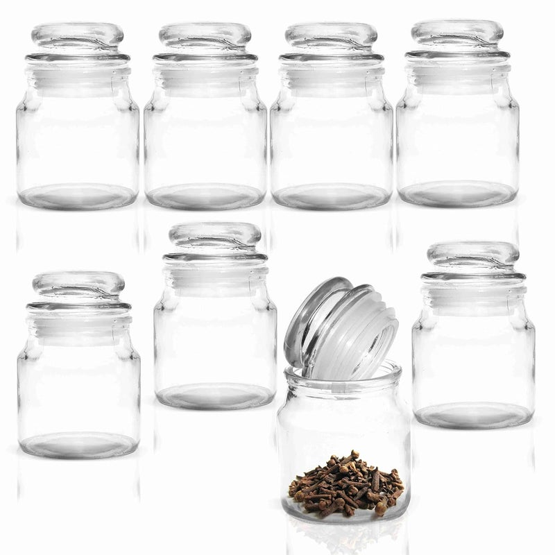 Pure Source India Spice Jar, Glass Container, With Air Tight Lid, Set of 6 Pcs - Transparent - Image 1