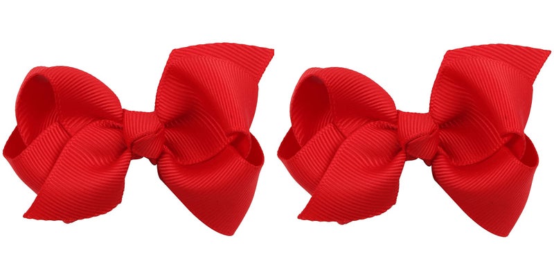 ZOONAI 3 Inch Baby Girl Hair Bows Boutique Hair Clip Teens Toddlers Hairpin Headwear Set of 2 Red