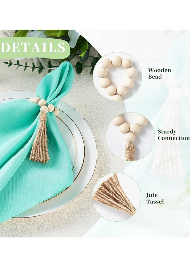 6PCS Wooden Bead Napkin Rings for Table Decor, Easter Farmhouse Napkins Rings for Boho Table Decor,Wedding, Holiday Dinner Party - Image 4