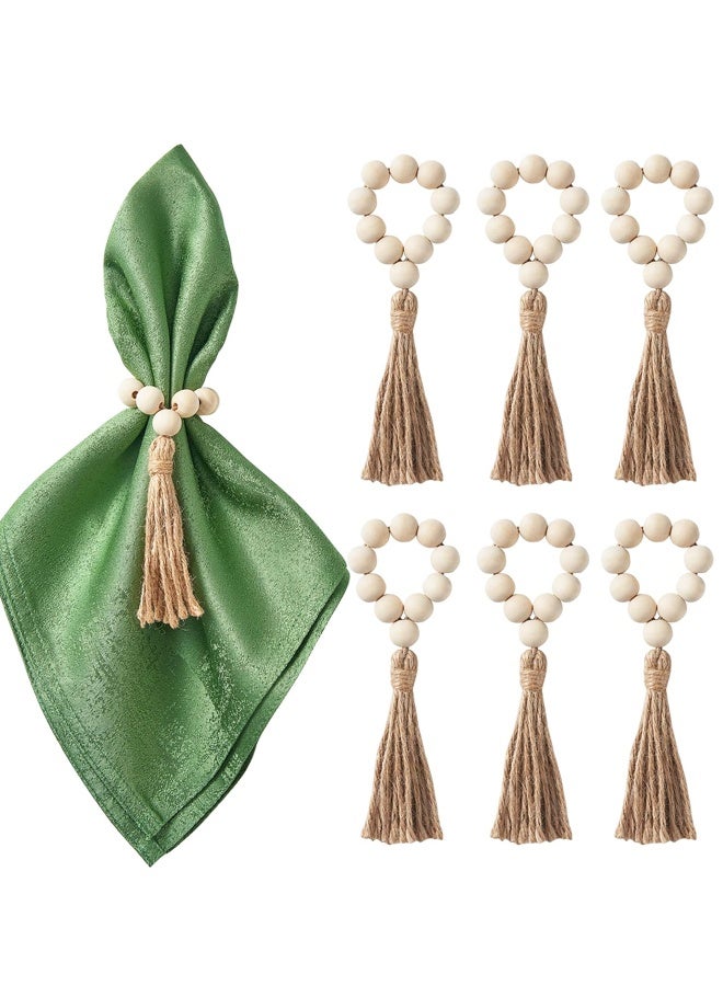 6PCS Wooden Bead Napkin Rings for Table Decor, Easter Farmhouse Napkins Rings for Boho Table Decor,Wedding, Holiday Dinner Party - Image 1