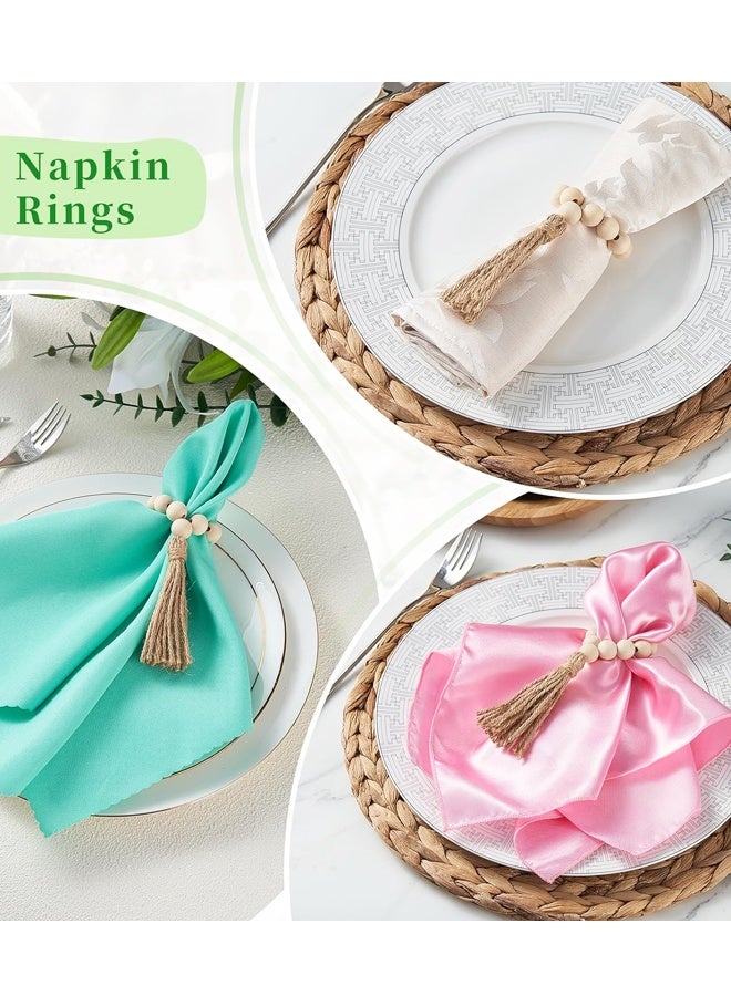 6PCS Wooden Bead Napkin Rings for Table Decor, Easter Farmhouse Napkins Rings for Boho Table Decor,Wedding, Holiday Dinner Party - Image 5