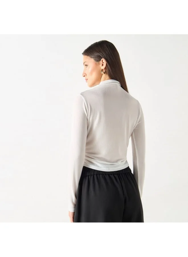 2Xtremz 2Xtremz Textured High Neck Top with Long Sleeves