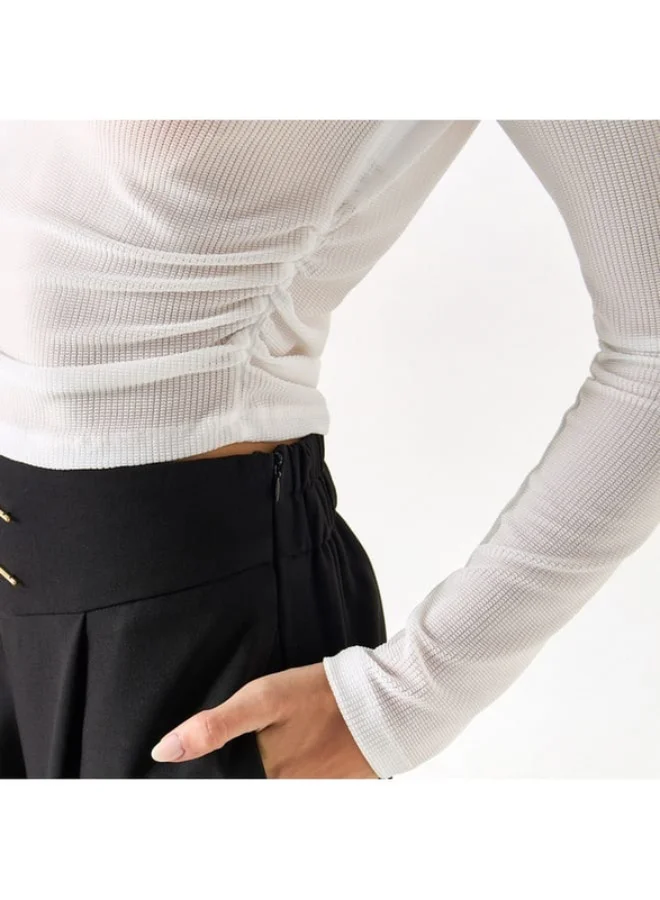 2Xtremz 2Xtremz Textured High Neck Top with Long Sleeves