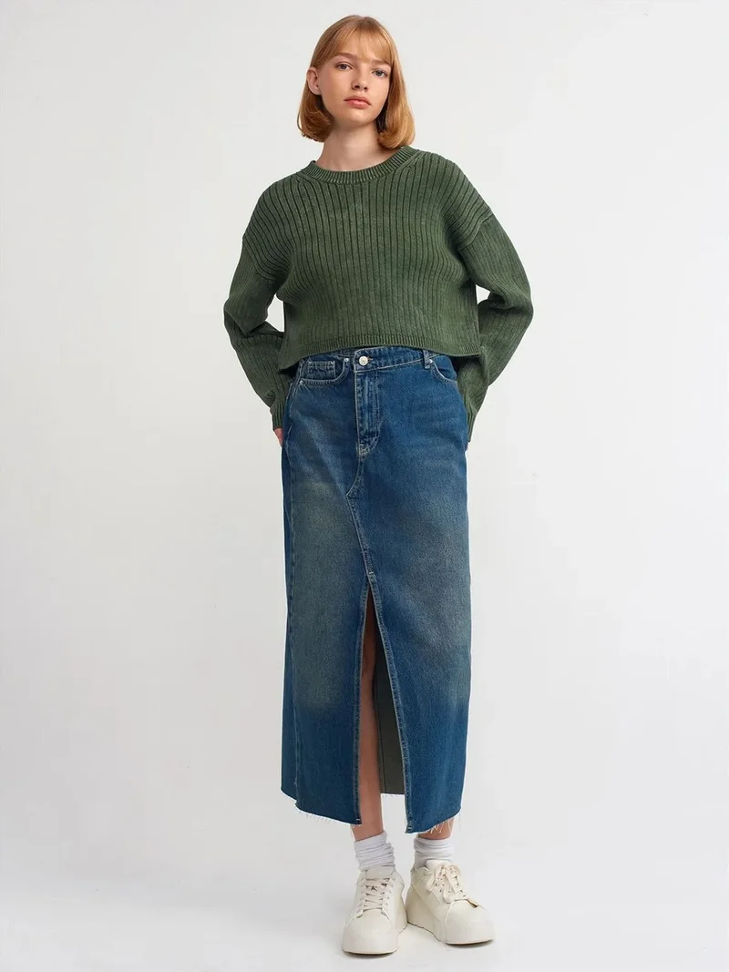ديلفين Dilvin High-Waist Maxi Denim A-Line Skirt