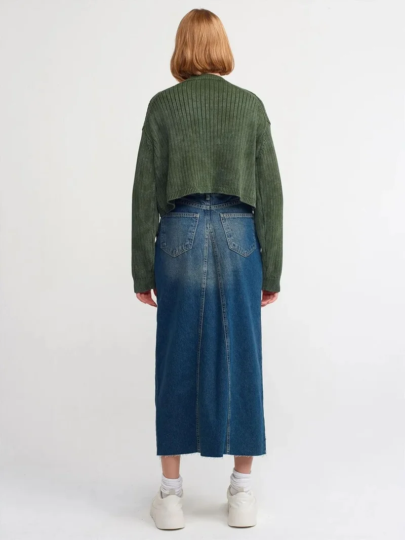 ديلفين Dilvin High-Waist Maxi Denim A-Line Skirt