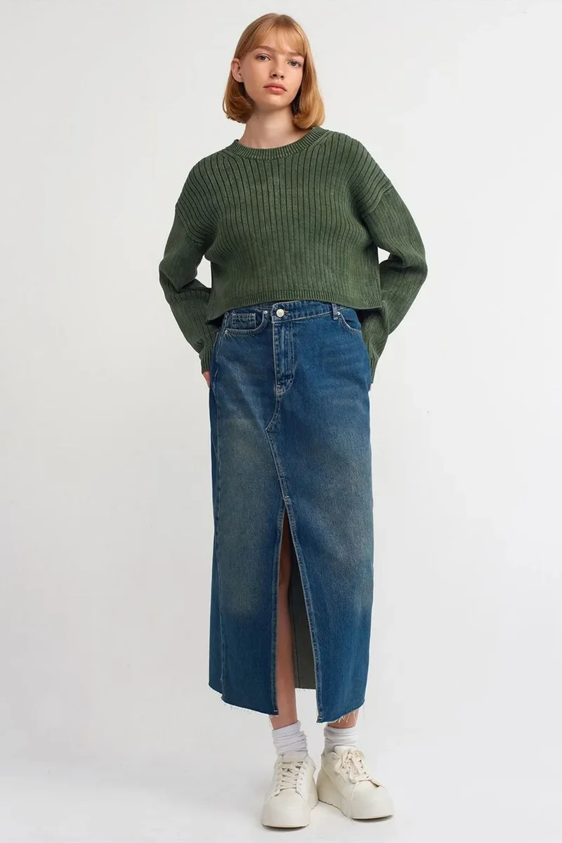 DILVIN High-Waist Maxi Denim A-Line Skirt