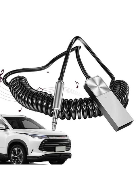 محول بلوتوث Aux للسيارة، جهاز استقبال بلوتوث 5.0 بخاصية إلغاء الضوضاء Essager، محول صوت USB إلى مقبس 3.5 مم للموسيقى بدون فقدان مع ميكروفون مدمج لمجموعات السيارة/ستيريو منزلي/مكبر صوت للمكالمات بدون استخدام اليدين