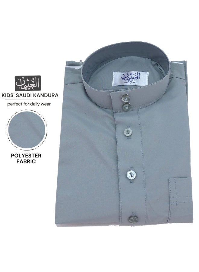 العثيمان الثوب العربي التقليدي للأولاد – كندورة سعودية / جوبا / ثوب طويل الأكمام للأطفال  - Image 2