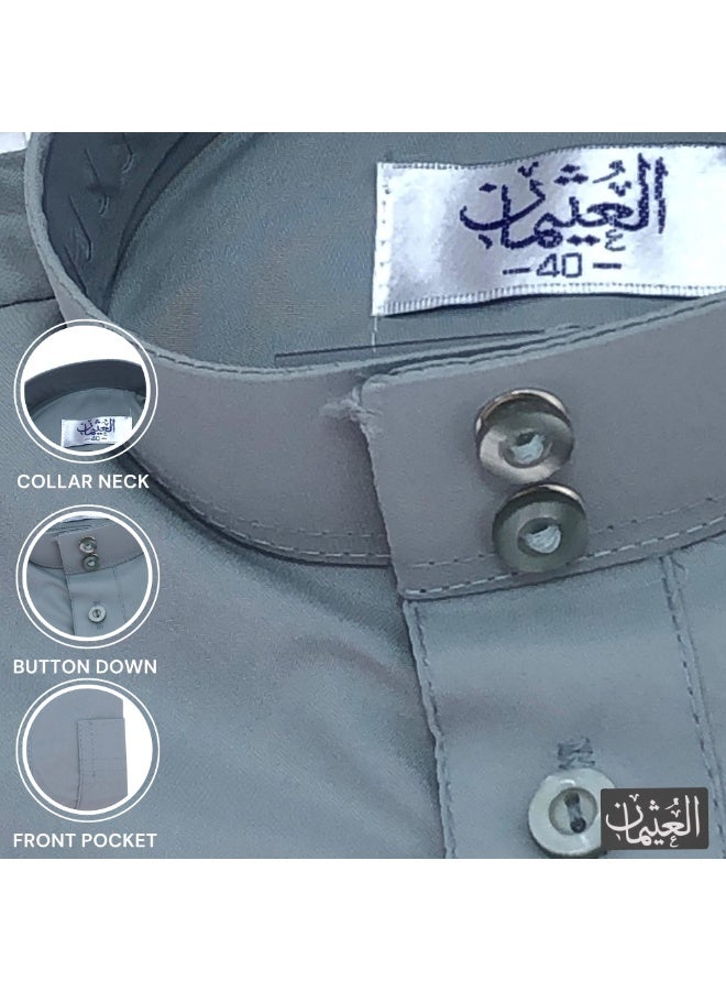 العثيمان الثوب العربي التقليدي للأولاد – كندورة سعودية / جوبا / ثوب طويل الأكمام للأطفال  - Image 3