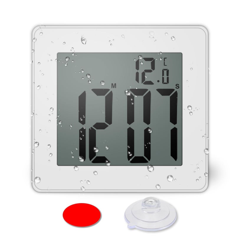 CENTOLLA Digital Shower Clock Large LCD Display Waterproof Timer for Shower Suction Cups for Home White Only Military time and Display