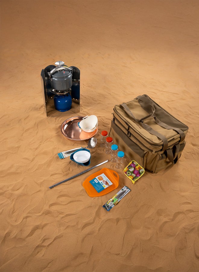 السنيدي، شنطة عزبة وسط للرحلات مجمعة، شنطة كشتات، كاكي، 17 قطعة | مقاس 74*47*40سم - Image 2