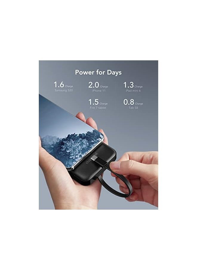 Charmast - Power Bank with Built in Cable, 10000mAh USB C Battery pack 6 Outputs 2 Inputs with LED Display Type C Powerbank Portable Charger Compatible with Smartphones Tablets and More(Black) - Image 1