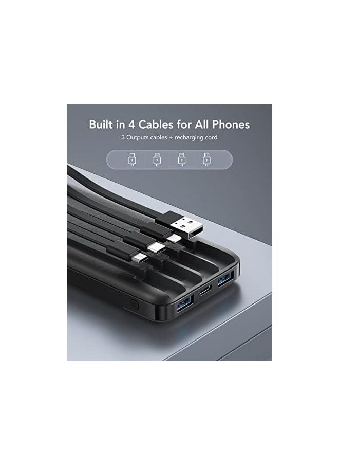 Charmast - Power Bank with Built in Cable, 10000mAh USB C Battery pack 6 Outputs 2 Inputs with LED Display Type C Powerbank Portable Charger Compatible with Smartphones Tablets and More(Black) - Image 1