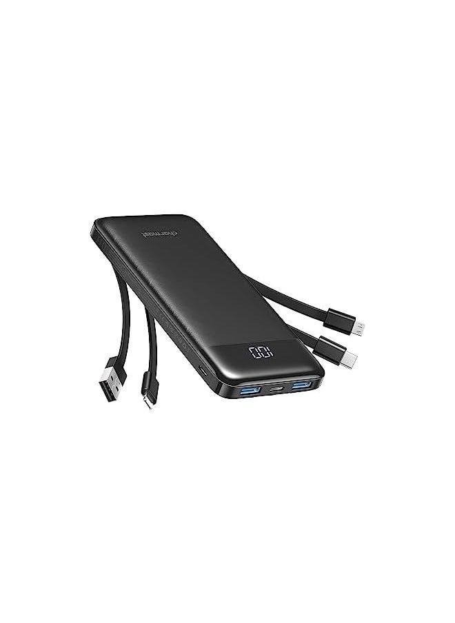Charmast - Power Bank with Built in Cable, 10000mAh USB C Battery pack 6 Outputs 2 Inputs with LED Display Type C Powerbank Portable Charger Compatible with Smartphones Tablets and More(Black) - Image 1