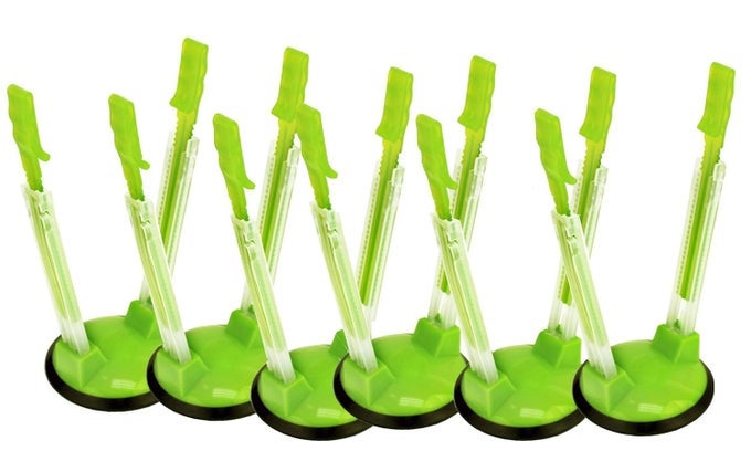 BAGGY RACK HOLDER ZIP LOCK BAG HOLDER STAND REUSABLE FOOD STORAGE BAG HOLDER ADJUSTABLE ZIPLOCK BAG DRYING RACK PLASTIC BAG HOLDER CLIP BAG HOLDERS FOR FOOD PREP (GREEN) (6PCS)