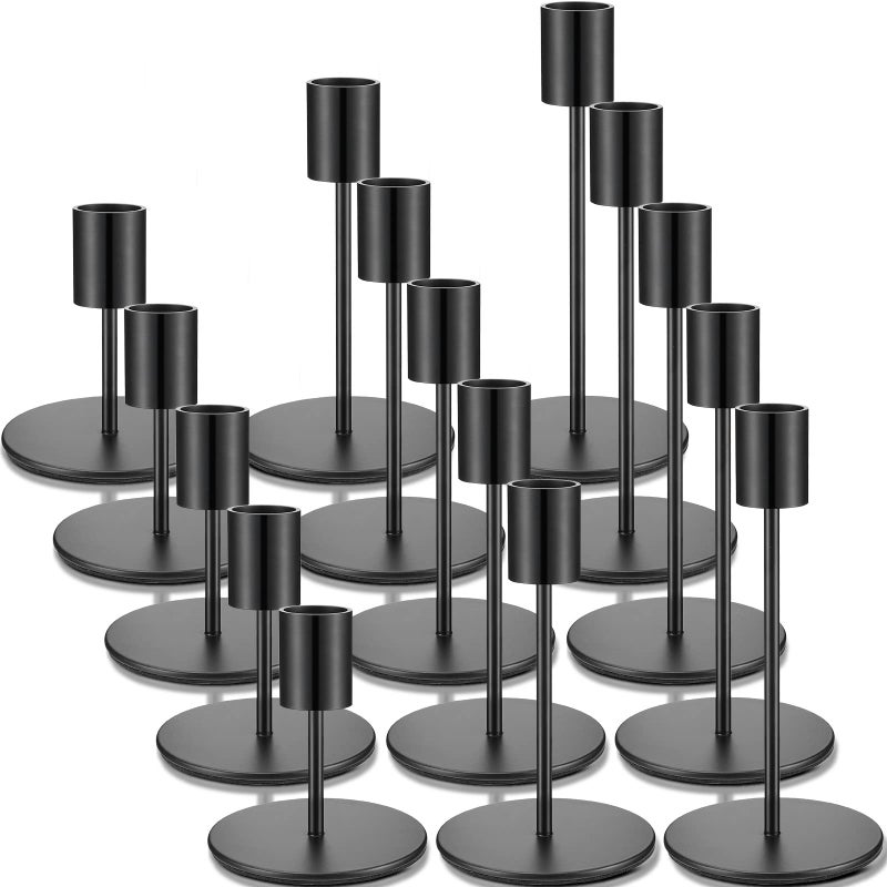 Sieral Candle Holders Bulk Taper Candlesticks Holders Set Modern Decorative Metal Candelabras for Wedding Anniversary Home Dinning Table Centerpiece Xmas Party DecorMatte Black15 Pcs