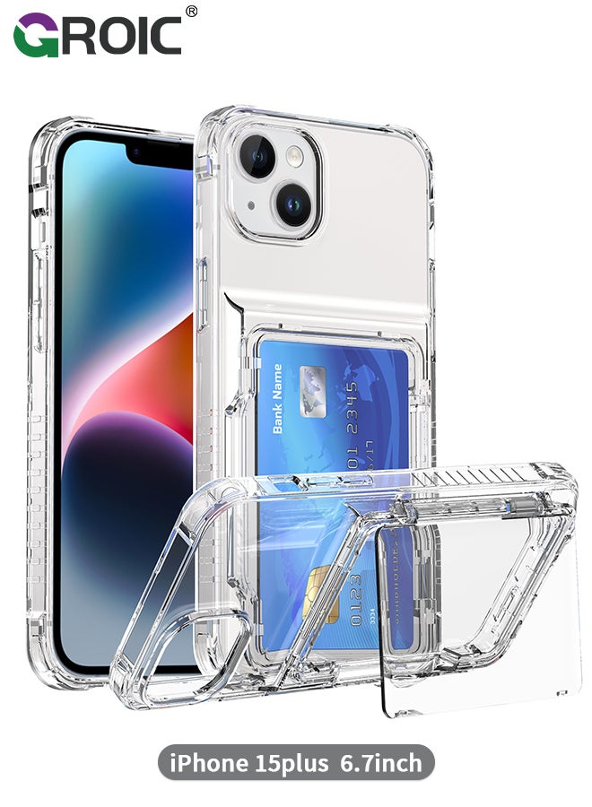 GROIC iPhone 15 Plus Case Wallet Clear Flip Cover Kickstand 4 Card Back Pocket Credit Card Holder ID Slot Rugged TPU Bumper PC Hard Protective Armor Hybrid Shell for iPhone 15 Plus  - Image 1