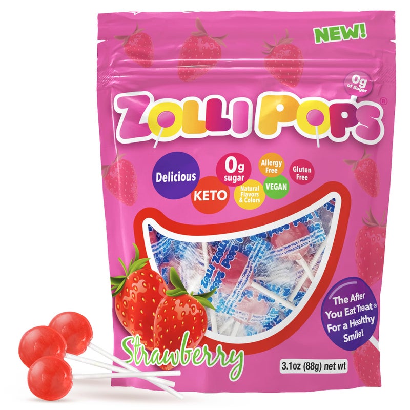 Zollipops Clean Teeth Pops Sugar Free Candy DyeFree Lollipops  Keto  DiabeticFriendly DentistApproved Treats for Kids Strawberry 31 oz - Image 3