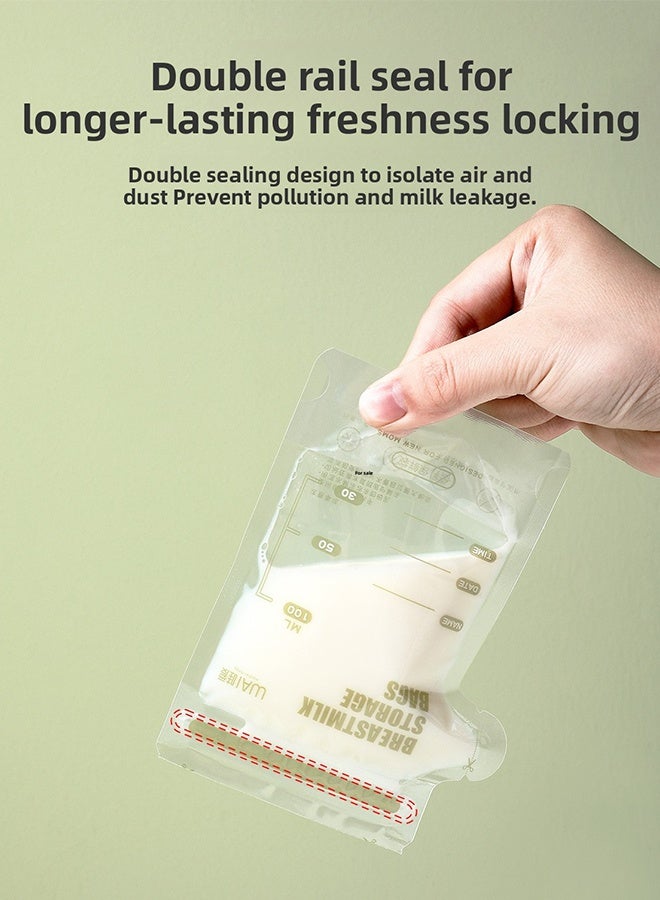 WAI 60 Pieces Breastmilk Storage Bag, Disposable Milk Storage Bag for Breastfeeding, No-Leak Milk Freezer Storage Pouches, 200ml - Image 2