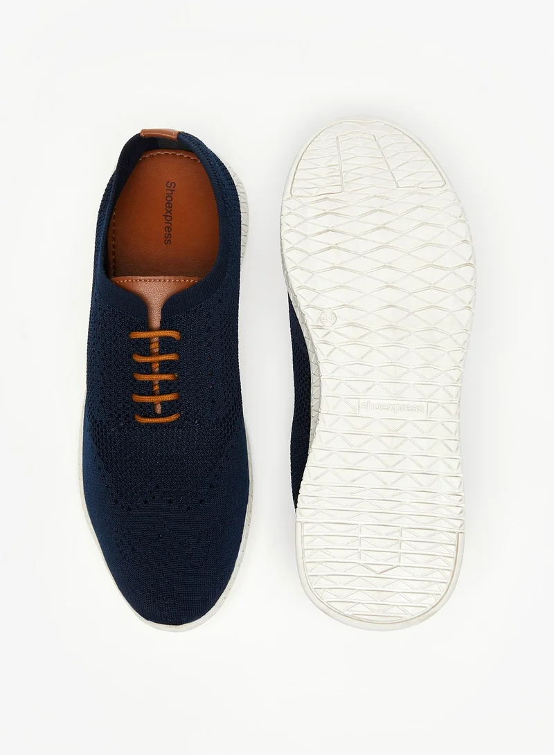 shoexpress Mens Textured Low-Ankle Sneakers with Lace-Up Closure