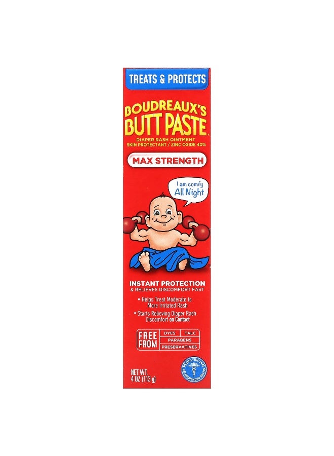 Boudreaux's Butt Paste Boudreaux's Butt Paste, Diaper Rash Ointment, Max Strength, 4 oz (113 g)  - Image 1
