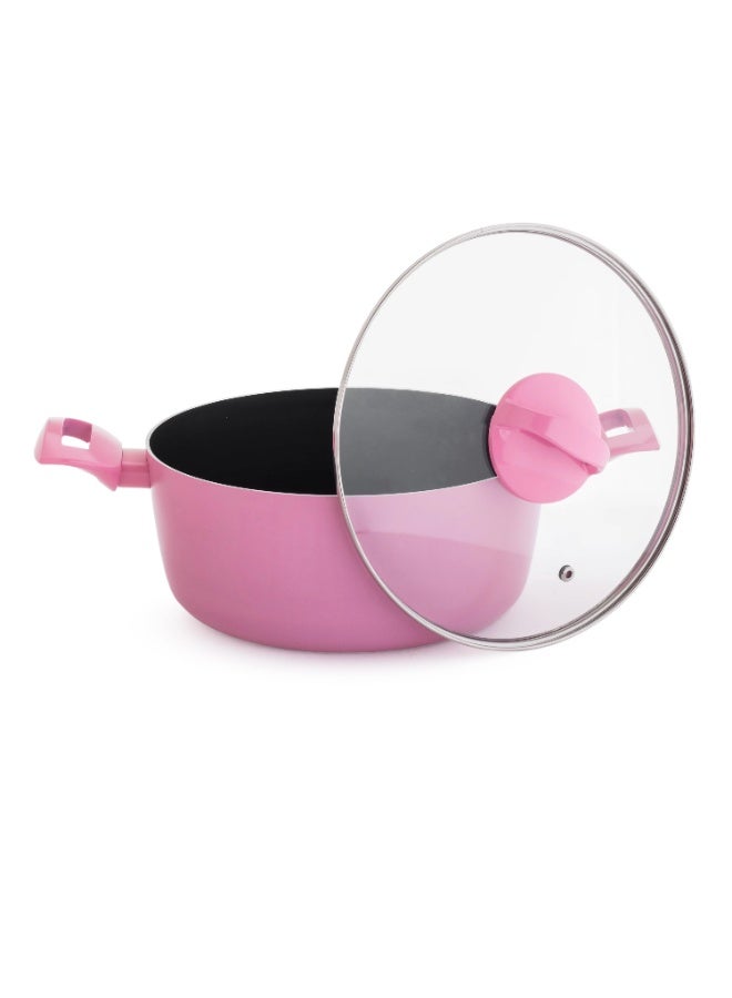 Newflon Cookware Set 7 Pieces With Glass Lid Pink Color - Image 2