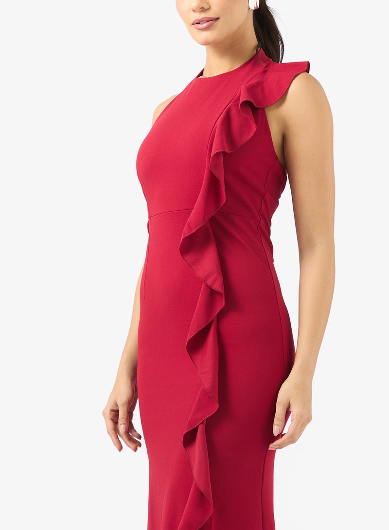BCBG Ruffled Sleeveless Slit Dress - Image 3