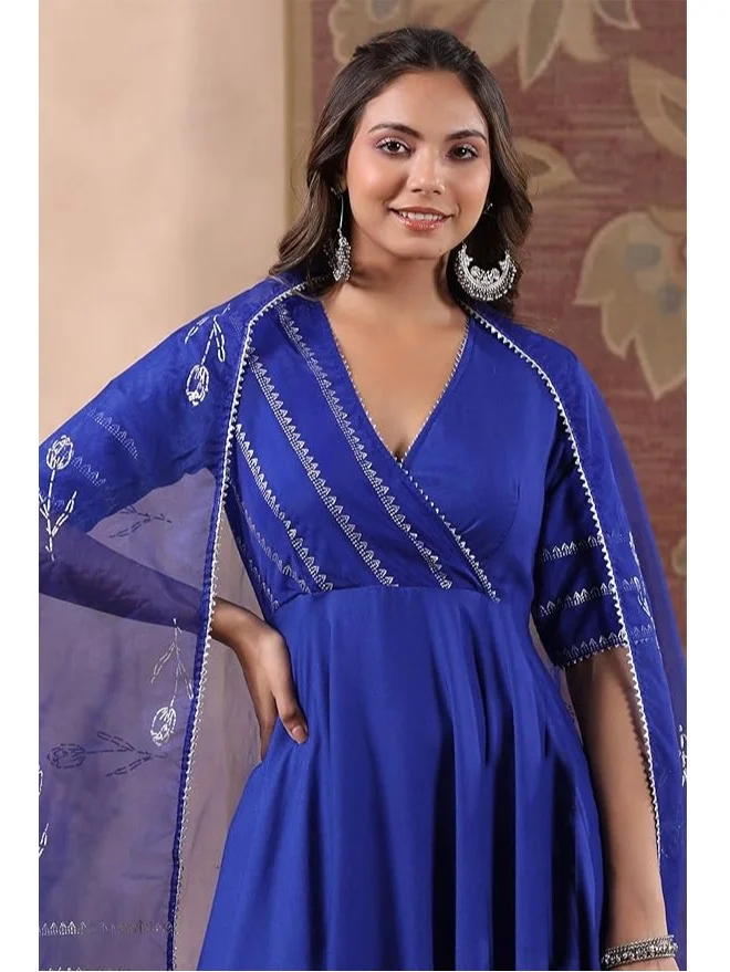 GoSriKi  GoSriKi Women's Rayon Blend Anarkali Solid Kurta with Pant & Dupatta (NIRMOOHA ROYAL BLUE-GS_L_Blue_Large) for Women | Best Price UAE
