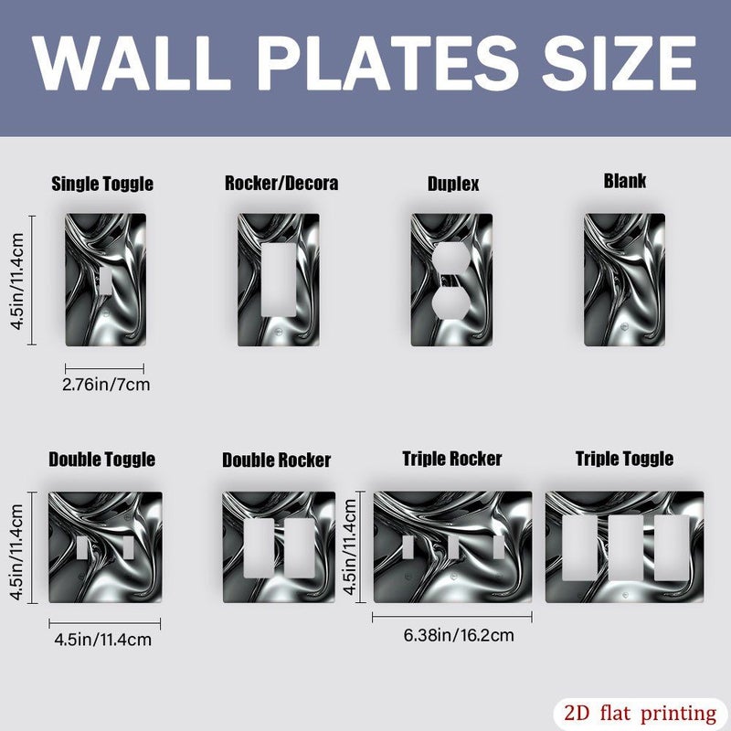 1pc Silver Metallic Fluid Texture Flat Wall Plate Cover Double Toggle Decorative Light Switch And Outlet Receptacle Cover No Electricity Or Batteries Needed - Image 3