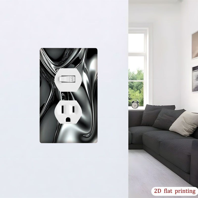 1pc Silver Metallic Fluid Texture Flat Wall Plate Cover Double Toggle Decorative Light Switch And Outlet Receptacle Cover No Electricity Or Batteries Needed - Image 2