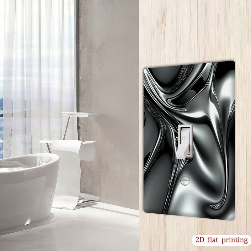 1pc Silver Metallic Fluid Texture Flat Wall Plate Cover Double Toggle Decorative Light Switch And Outlet Receptacle Cover No Electricity Or Batteries Needed - Image 5