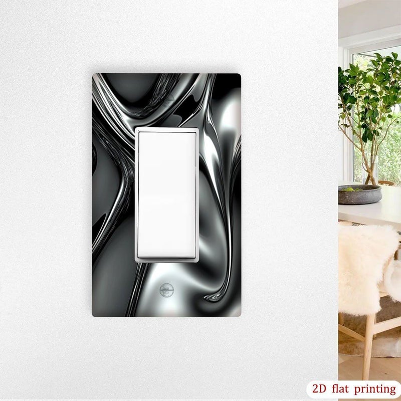 1pc Silver Metallic Fluid Texture Flat Wall Plate Cover Double Toggle Decorative Light Switch And Outlet Receptacle Cover No Electricity Or Batteries Needed - Image 4