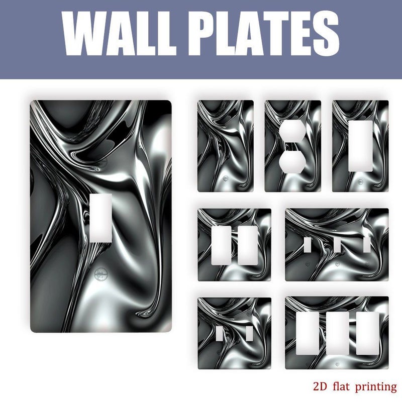 1pc Silver Metallic Fluid Texture Flat Wall Plate Cover Double Toggle Decorative Light Switch And Outlet Receptacle Cover No Electricity Or Batteries Needed - Image 1