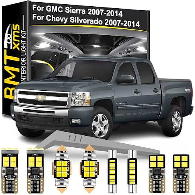 BMT xms مجموعة إضاءة داخلية LED مكونة من 15 قطعة بديلة لسيارات GMC Sierra وChevy Silverado (2007-2014) بمصابيح بيضاء باردة 6000 كلفن - Image 1