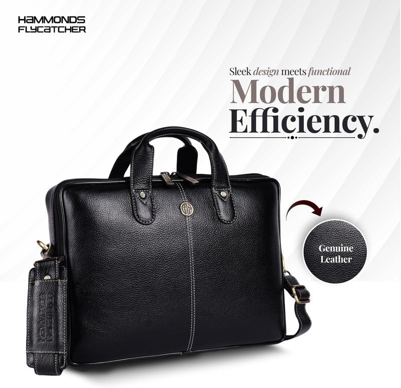 HAMMONDS FLYCATCHER Genuine Leather Office Bag for Men - Laptop Bag for Men - Padded Laptop Compartment - Fits 14 Inch Laptop - Adjustable Strap - Leather Bag for Men - 1 Year Warranty - Image 2