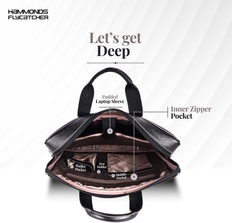 HAMMONDS FLYCATCHER Genuine Leather Office Bag for Men - Laptop Bag for Men - Padded Laptop Compartment - Fits 14 Inch Laptop - Adjustable Strap - Leather Bag for Men - 1 Year Warranty - Image 4