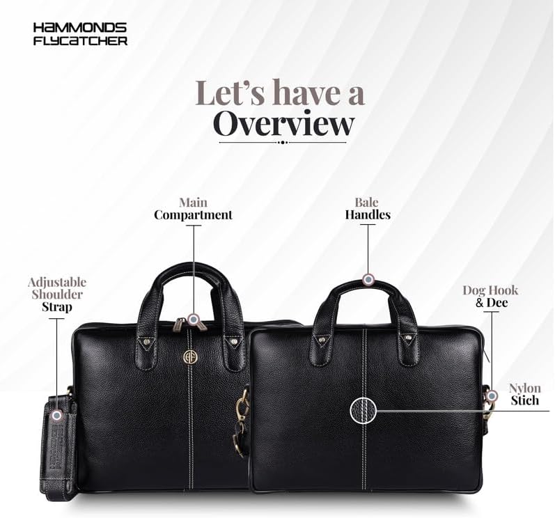 HAMMONDS FLYCATCHER Genuine Leather Office Bag for Men - Laptop Bag for Men - Padded Laptop Compartment - Fits 14 Inch Laptop - Adjustable Strap - Leather Bag for Men - 1 Year Warranty - Image 3