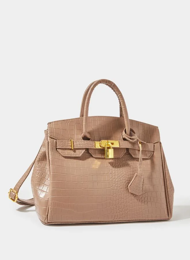 ستايلي Dual Strap Handle Bag with Lock Accent
