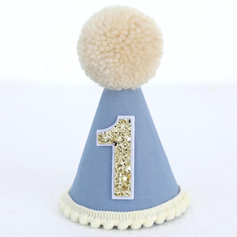 Ereniko Grey Blue Party Hat First Birthday Hat 1 Boy 1st Baby Birthday Hat One Year Old Baby Party Hat Photoshoot Props Photo Props Felt Cake Smash Light Blue - Image 5