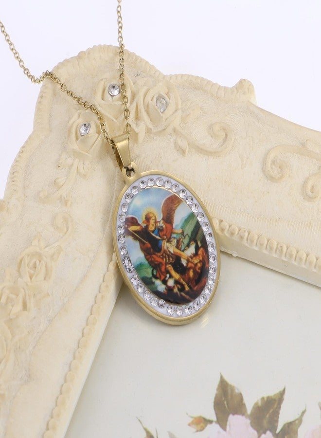 YWLI Miraculous Medal, Religious Gifts for Women, Golden Stainless Steel Necklace Inlaid Zircon Pendant, Fashion Religious Jewelry, Gifts for Women, Small, Stainless Steel, no - Image 3