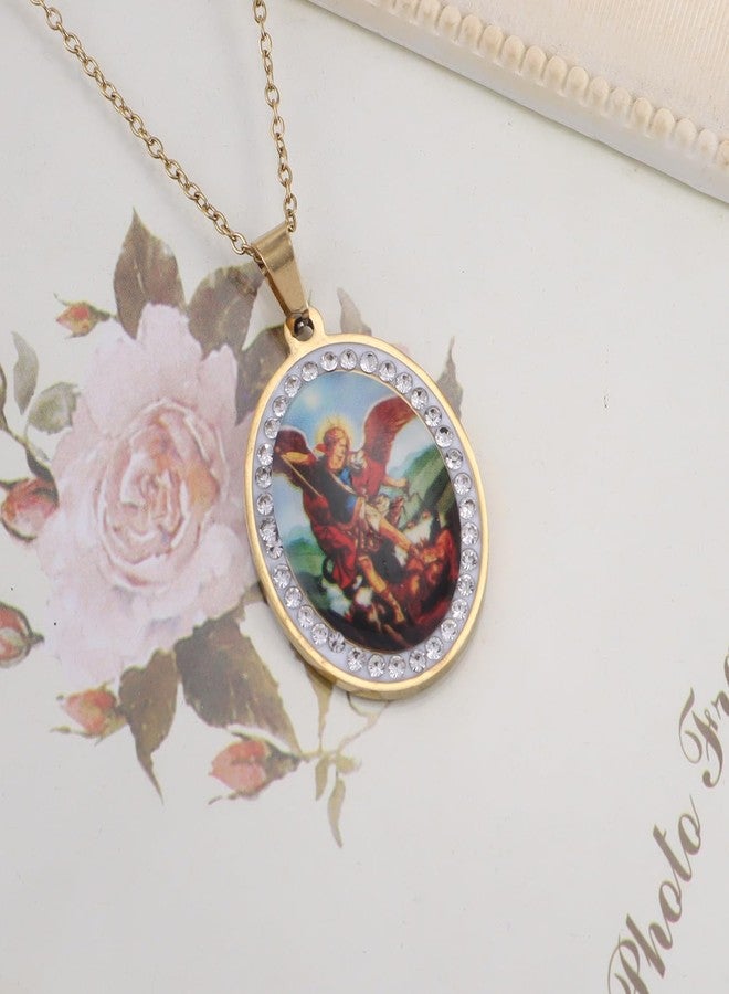 YWLI Miraculous Medal, Religious Gifts for Women, Golden Stainless Steel Necklace Inlaid Zircon Pendant, Fashion Religious Jewelry, Gifts for Women, Small, Stainless Steel, no - Image 2