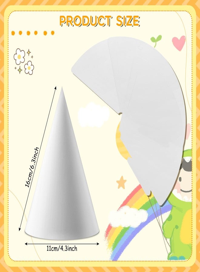 Qilery 100 Pcs White Party Cone Hats DIY Fun Birthday Hat with Rope April Fool's Day Ice Cream Paper Cones Hat Bulk for Kids Adults Art Painting Craft Party Supplies Decoration - Image 4