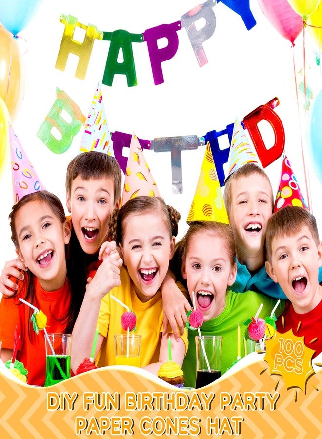 Qilery 100 Pcs White Party Cone Hats DIY Fun Birthday Hat with Rope April Fool's Day Ice Cream Paper Cones Hat Bulk for Kids Adults Art Painting Craft Party Supplies Decoration - Image 3