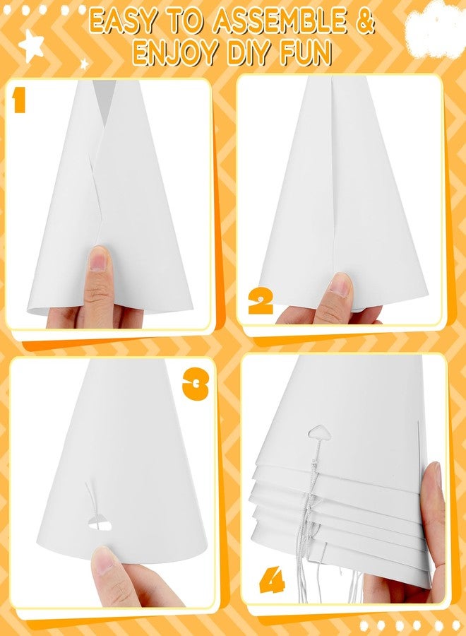 Qilery 100 Pcs White Party Cone Hats DIY Fun Birthday Hat with Rope April Fool's Day Ice Cream Paper Cones Hat Bulk for Kids Adults Art Painting Craft Party Supplies Decoration - Image 5