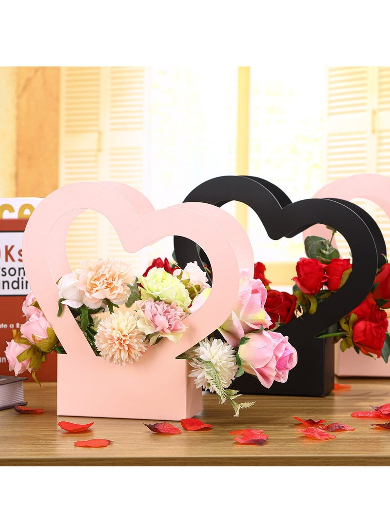 Zikra 12 Pcs Heart-shaped Gift Bag Flower Boxes, Bouquet Flower Wrapping Paper Bag with Handle Folding Basket for Mother's Day Wedding Party Birthday Party - Image 4