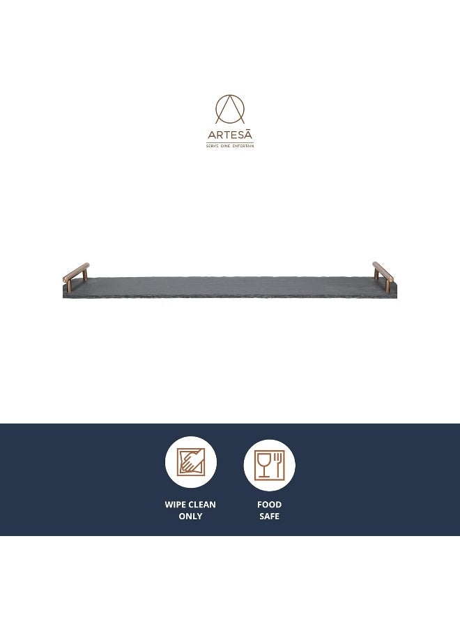 ARTESA - Artesa Kitchencraft Kitchen Craft Slate Serving Platter With Handles, 60 cm X 15 cm Size, Black, 60 X 15 X 3.5 cm - Image 1