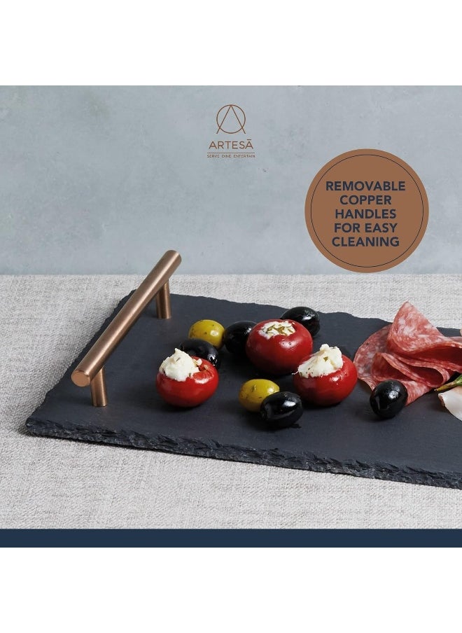 ARTESA - Artesa Kitchencraft Kitchen Craft Slate Serving Platter With Handles, 60 cm X 15 cm Size, Black, 60 X 15 X 3.5 cm - Image 1